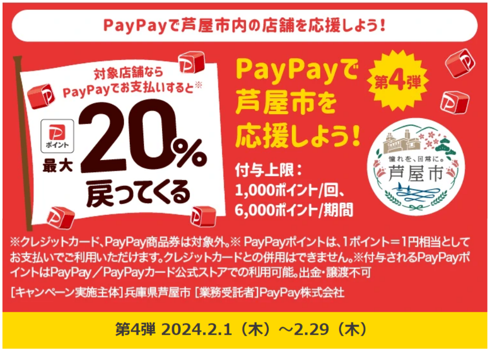 2024年2月1日～29日 paypay決済で20％ポイントバック！！